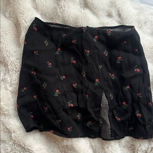 Reformation Margot Black Mini Skirt with Red Floral Accents